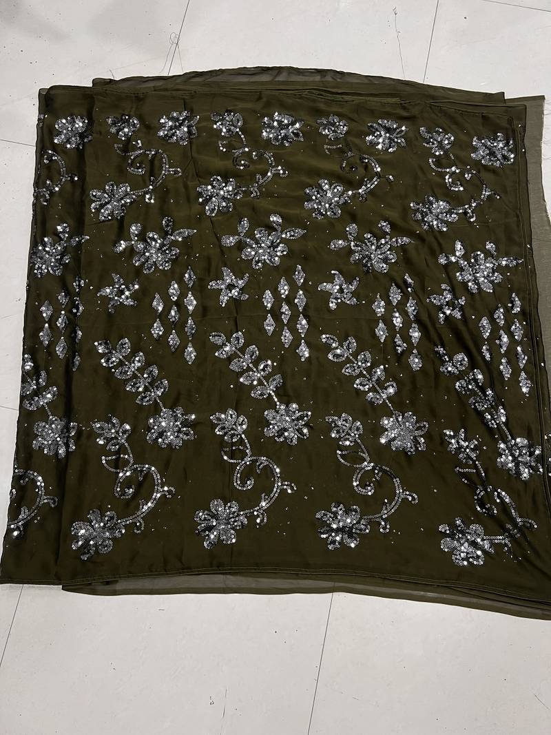 Mehendi Color Sequence Silk Designer Saree With  Silk Sequence Blouse